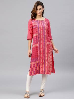 Peach embroidered viscose rayon kurta 1