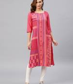 Peach embroidered viscose rayon kurta