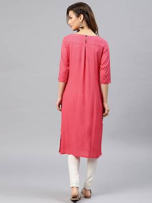 Peach embroidered viscose rayon kurta 3