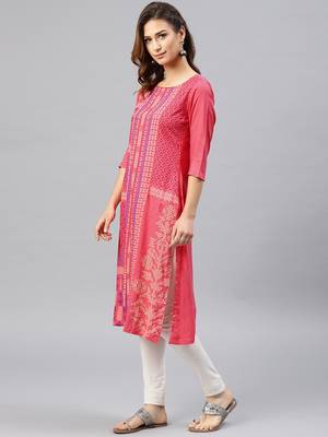 Peach embroidered viscose rayon kurta 4
