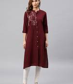 Maroon embroidered viscose rayon kurta