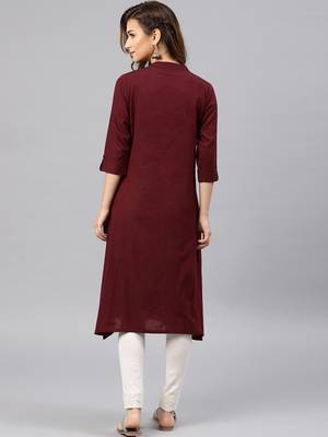 Maroon embroidered viscose rayon kurta 3