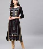 Black embroidered viscose rayon kurta