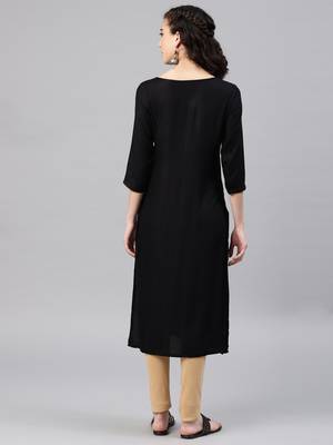 Black embroidered viscose rayon kurta 3