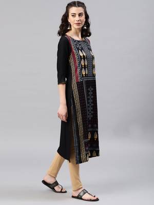 Black embroidered viscose rayon kurta 4