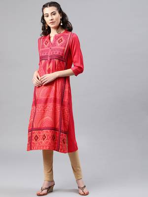 Coral embroidered viscose rayon kurta 1