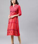 Coral embroidered viscose rayon kurta