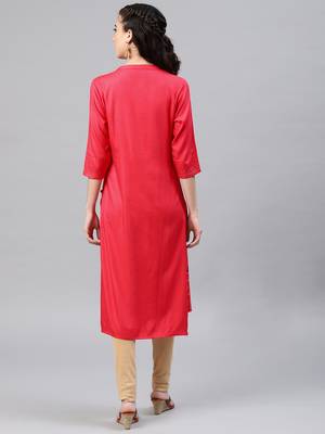 Coral embroidered viscose rayon kurta 3