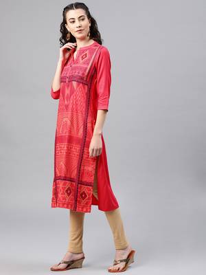 Coral embroidered viscose rayon kurta 4