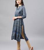 Blue embroidered viscose rayon kurta
