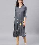 Grey embroidered viscose rayon kurta