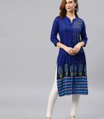 Royal-blue embroidered viscose rayon kurta
