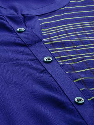 Royal-blue embroidered viscose rayon kurta 2