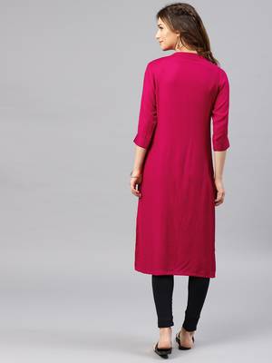 Pink embroidered viscose rayon kurta 3