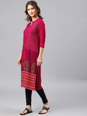 Pink embroidered viscose rayon kurta 4