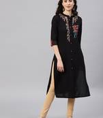 Black embroidered cotton kurta