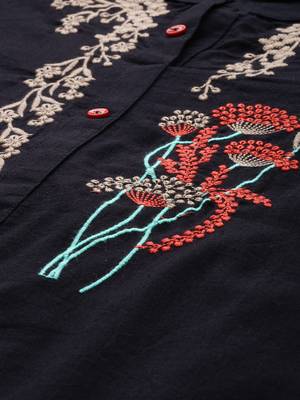 Black embroidered cotton kurta 2