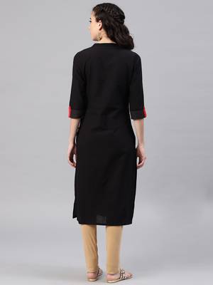 Black embroidered cotton kurta 3