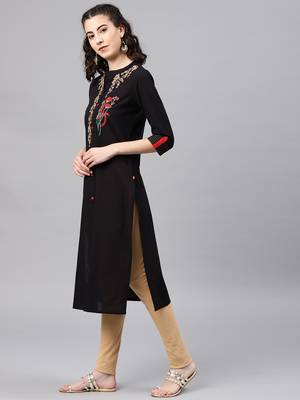Black embroidered cotton kurta 4