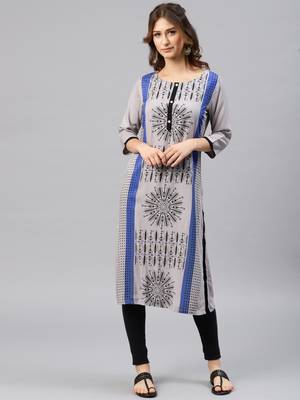 Light-grey printed viscose rayon kurta 1