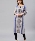 Light-grey printed viscose rayon kurta