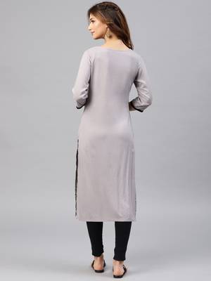 Light-grey printed viscose rayon kurta 3