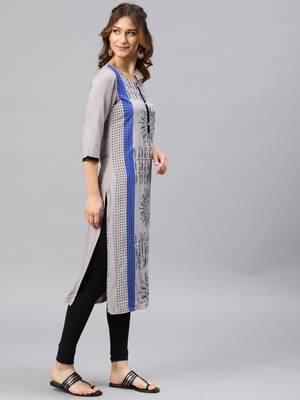 Light-grey printed viscose rayon kurta 4