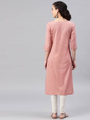 Peach printed cotton kurta 3