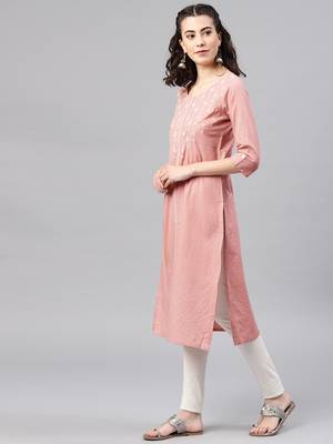 Peach printed cotton kurta 4