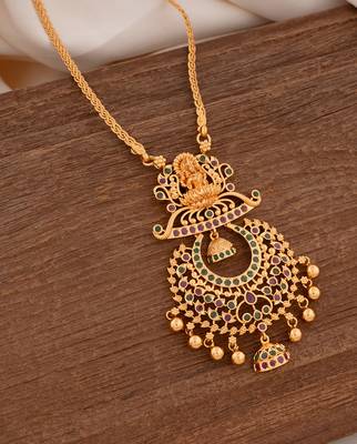 Golden necklace Medium length with Chandbali pendant one gram gold  1