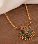 Golden box chain with green and pink pendant one gram gold