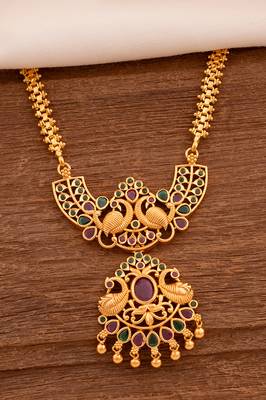 Golden necklace with ruby emerald pendant MEDIUM length one gram gold 1