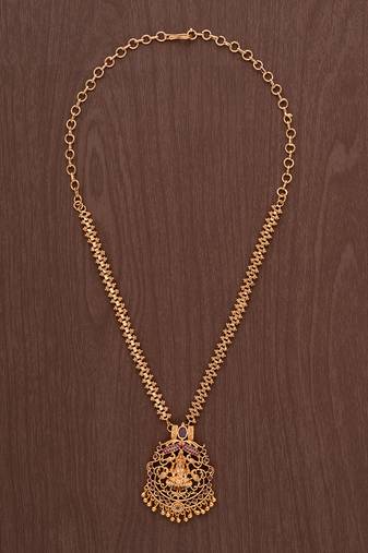 Golden Laxmi necklace with ruby pendant one gram gold
