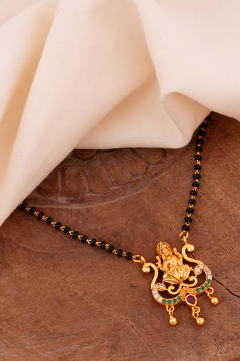 Black beads SHORT mangalsutra with Laxmi pendant one gram gold