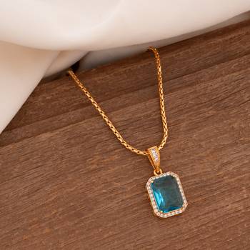 Gold chain SHORT with light blue stone necklace one gram gold 1