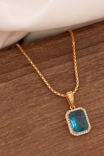 Gold chain SHORT with light blue stone necklace one gram gold