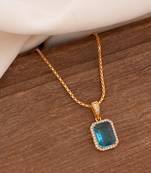 Gold chain SHORT with light blue stone necklace one gram gold