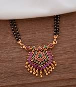 Black beads SHORT mangalsutra with ruby pendant one gram gold