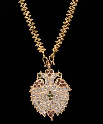 Gandaberunda pendant necklace medium length one gram gold 1