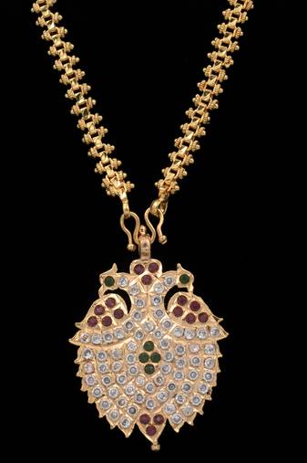Gandaberunda pendant necklace medium length one gram gold
