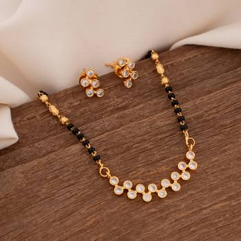Diamond pendant mangalsutra SHORT and earrings set one gram gold 1