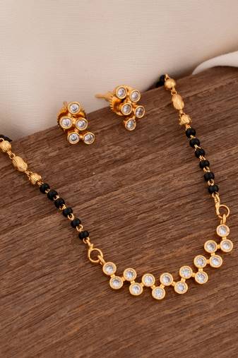 Diamond pendant mangalsutra SHORT and earrings set one gram gold
