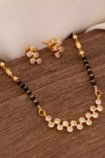 Diamond pendant mangalsutra SHORT and earrings set one gram gold