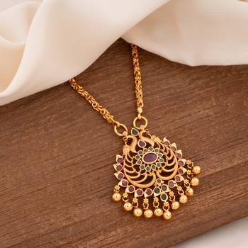 Golden chain medium length with Peacock pendant one gram gold 1