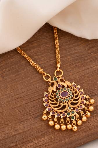 Golden chain medium length with Peacock pendant one gram gold