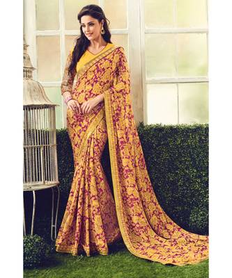 multicolor embroidered crepe saree with blouse 1