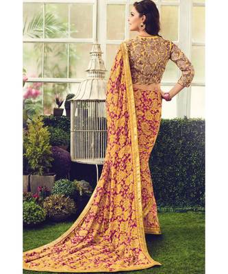 multicolor embroidered crepe saree with blouse 2