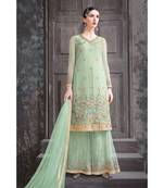 green embroidered net unstitched salwar with dupatta