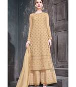 golden embroidered net unstitched salwar with dupatta