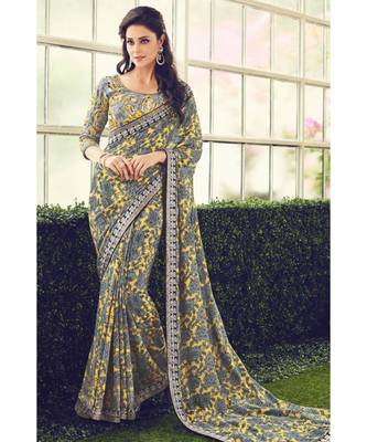 multicolor embroidered crepe saree with blouse 1